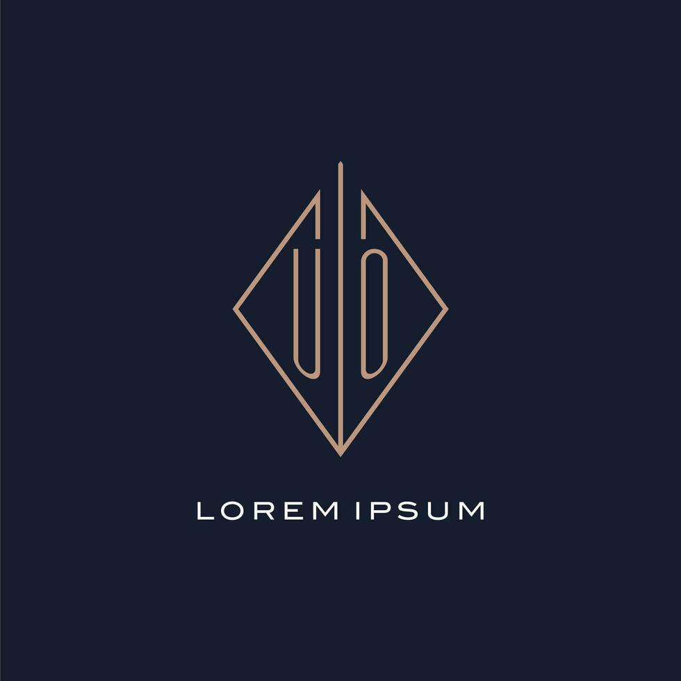 Monogram UO logo with diamond rhombus style, Luxury modern logo design vector