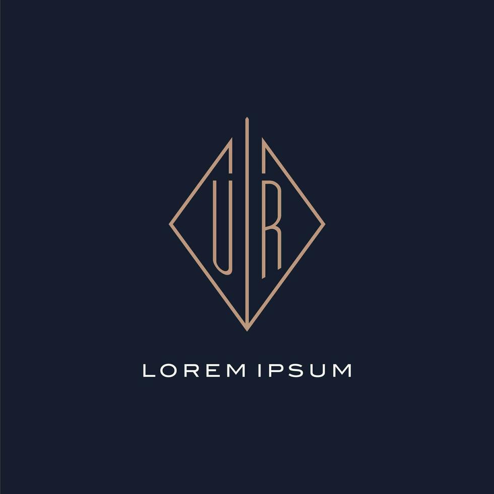 Monogram UR logo with diamond rhombus style, Luxury modern logo design vector