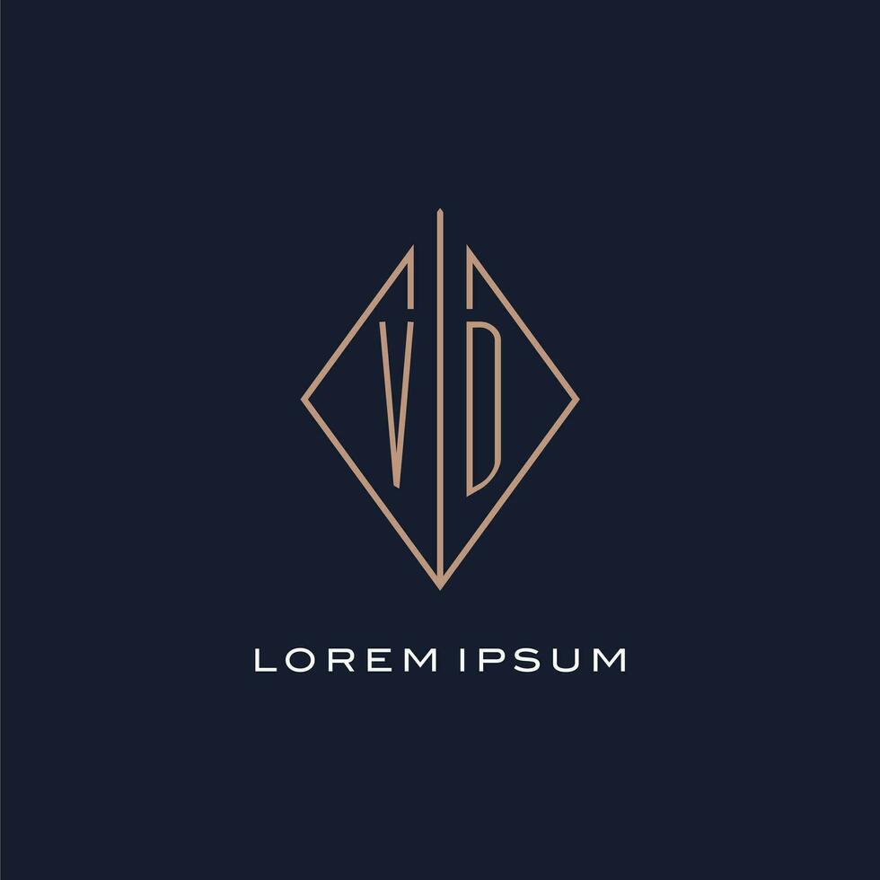 Monogram VD logo with diamond rhombus style, Luxury modern logo design vector