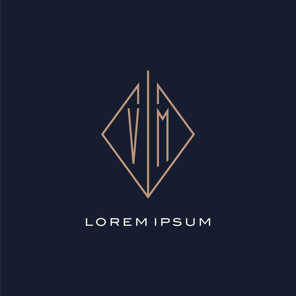 Monogram VM logo with diamond rhombus style, Luxury modern logo design vector