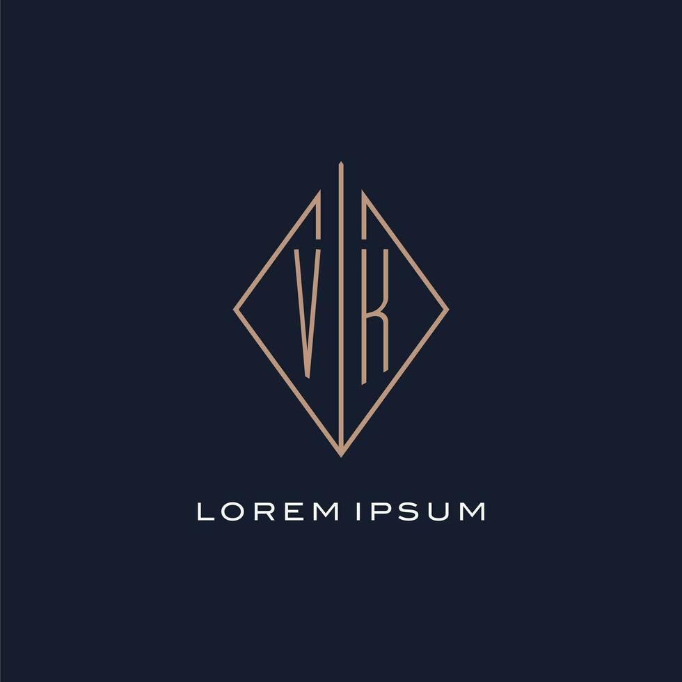 Monogram VK logo with diamond rhombus style, Luxury modern logo design vector