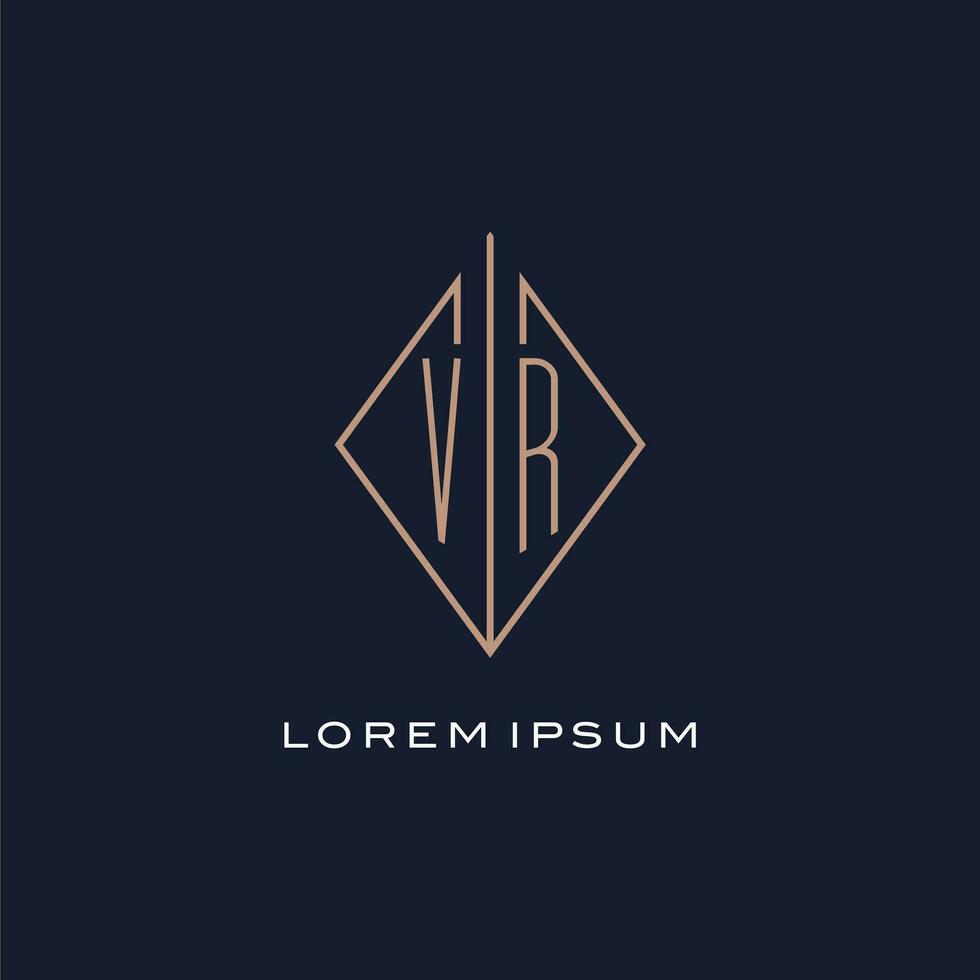 Monogram VR logo with diamond rhombus style, Luxury modern logo design vector
