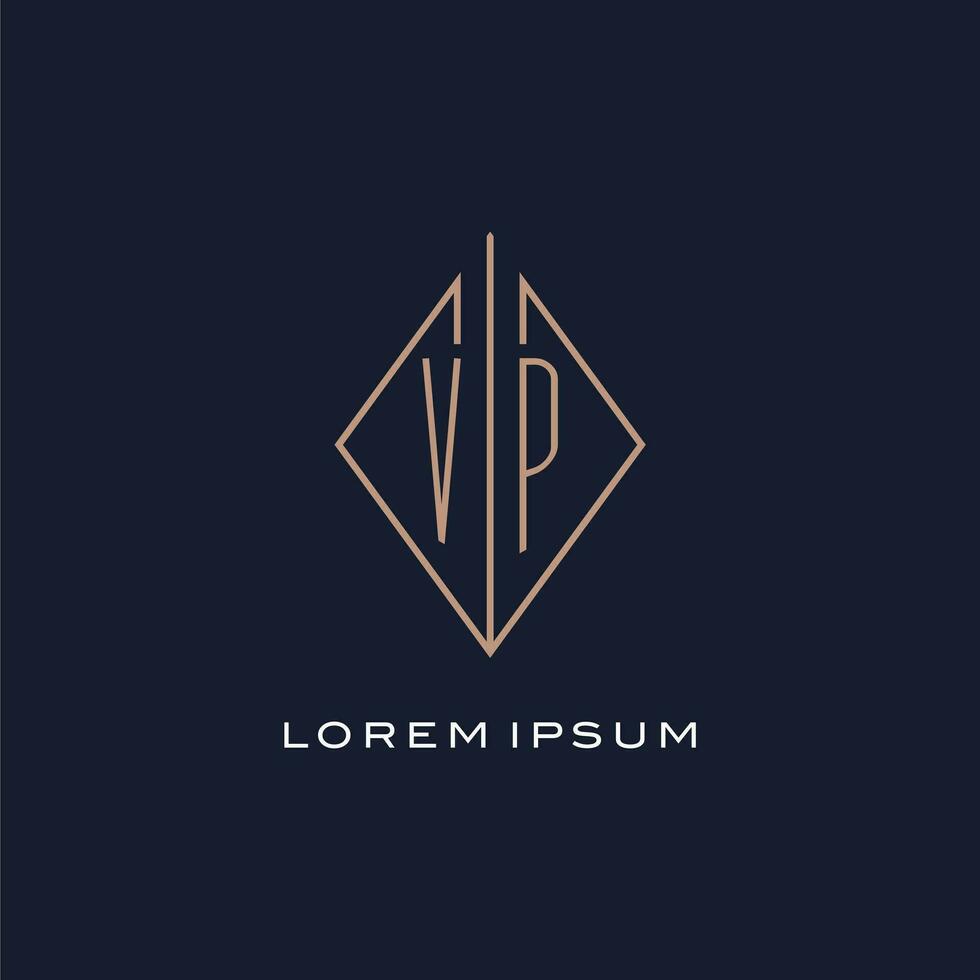 Monogram VP logo with diamond rhombus style, Luxury modern logo design vector