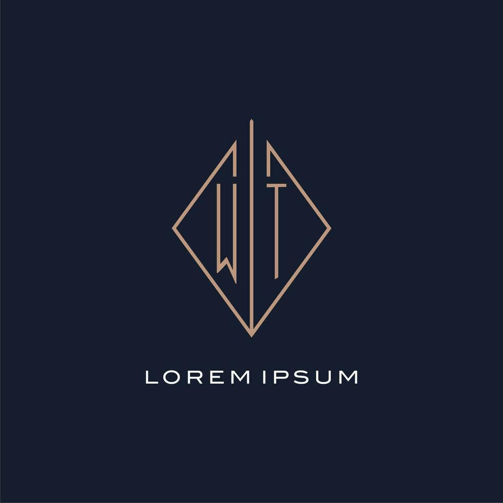 Monogram WT logo with diamond rhombus style, Luxury modern logo design vector