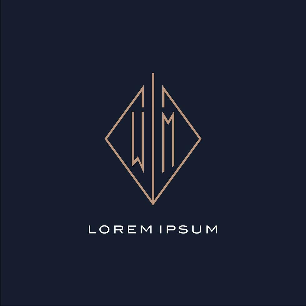 Monogram WM logo with diamond rhombus style, Luxury modern logo design vector