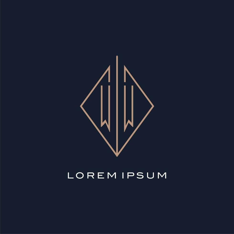 Monogram WW logo with diamond rhombus style, Luxury modern logo design vector