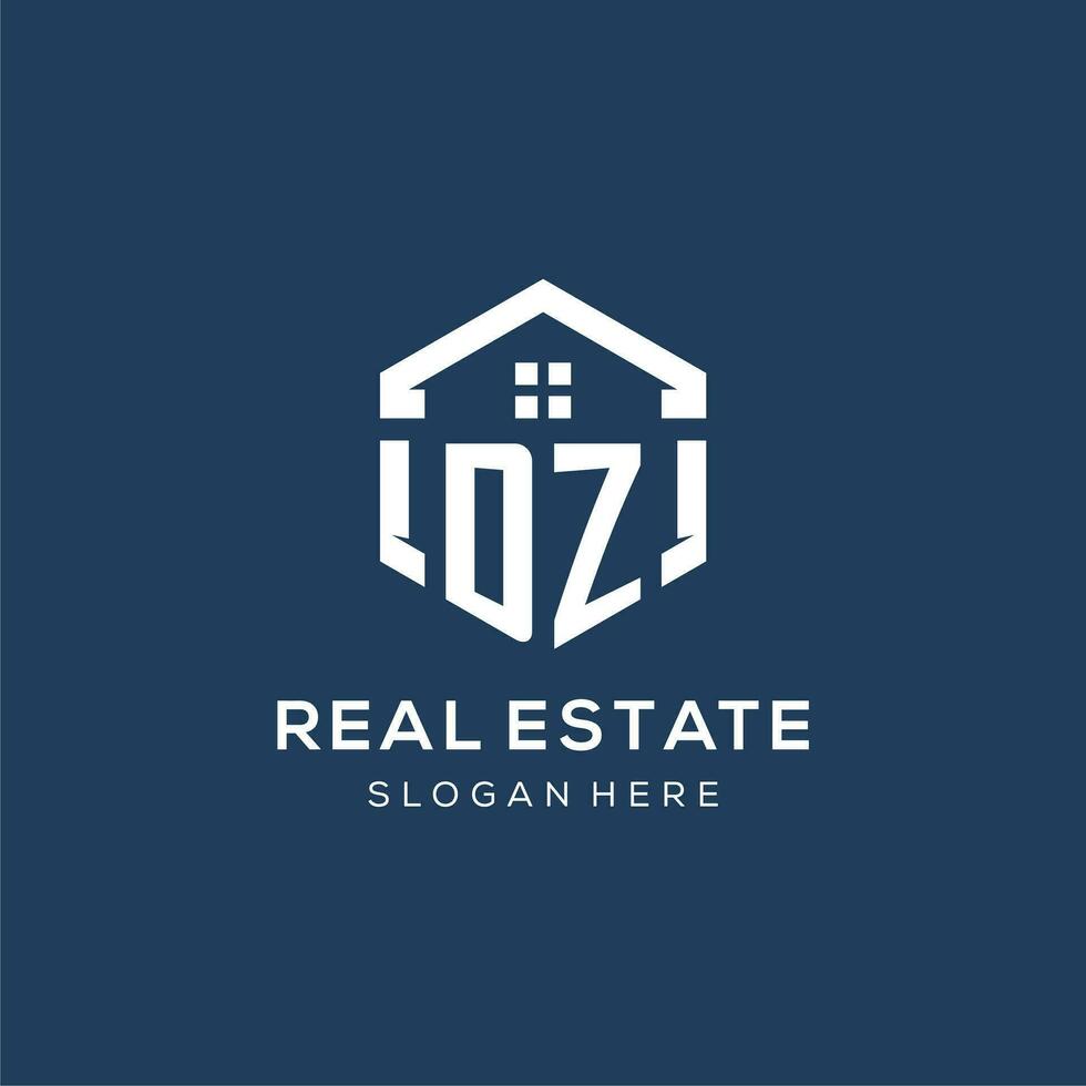 Letter DZ logo for real estate with hexagon style vector