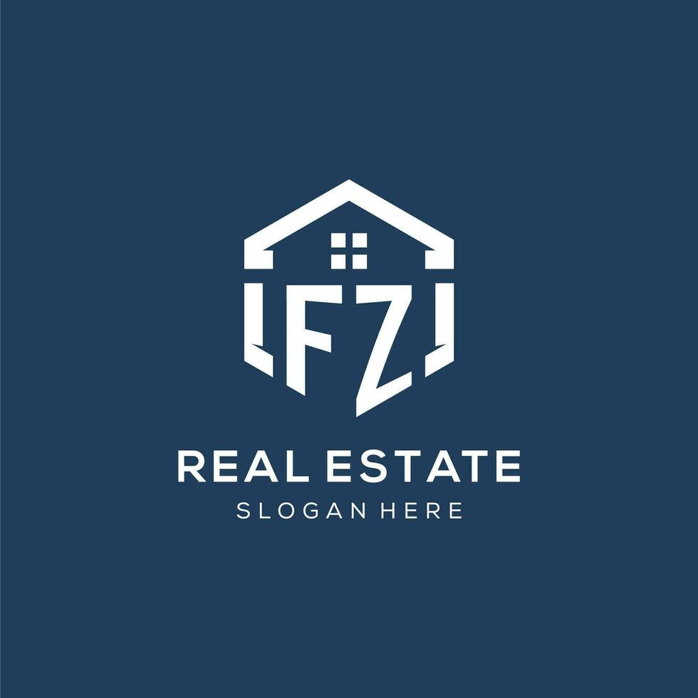 Letter FZ logo for real estate with hexagon style vector