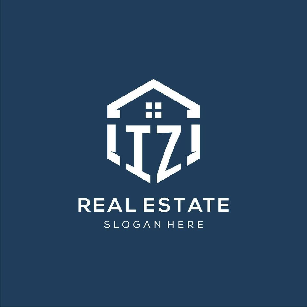 Letter IZ logo for real estate with hexagon style vector