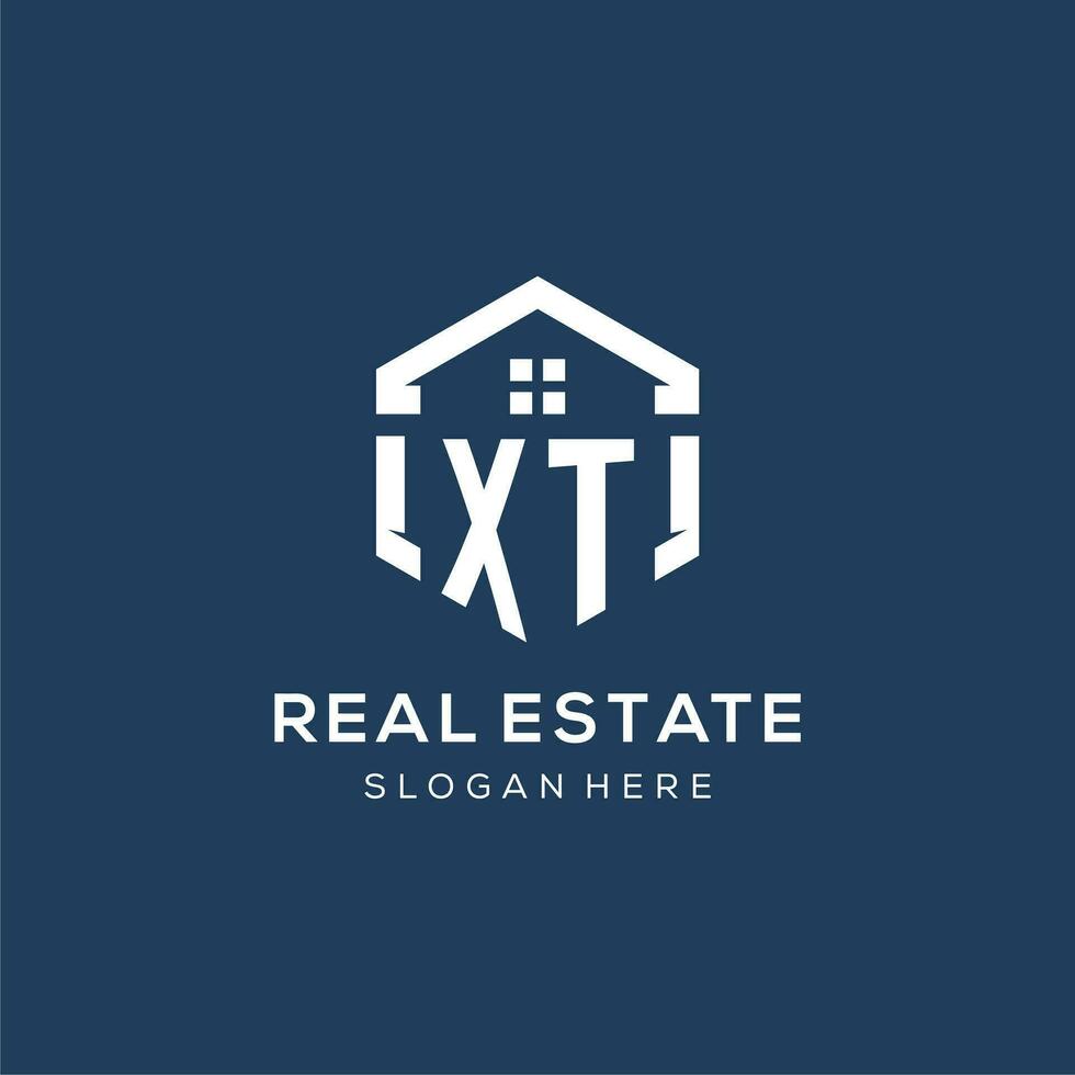 Letter XT logo for real estate with hexagon style vector