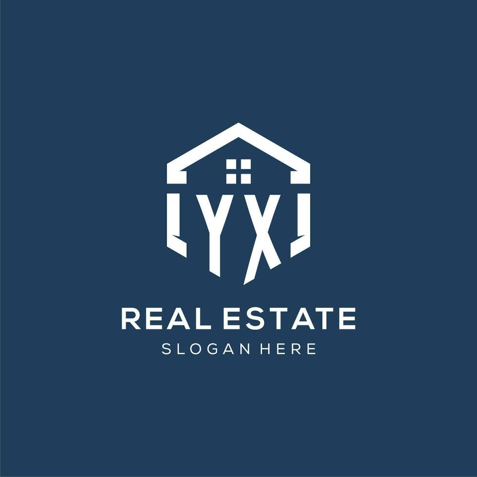 Letter YX logo for real estate with hexagon style vector