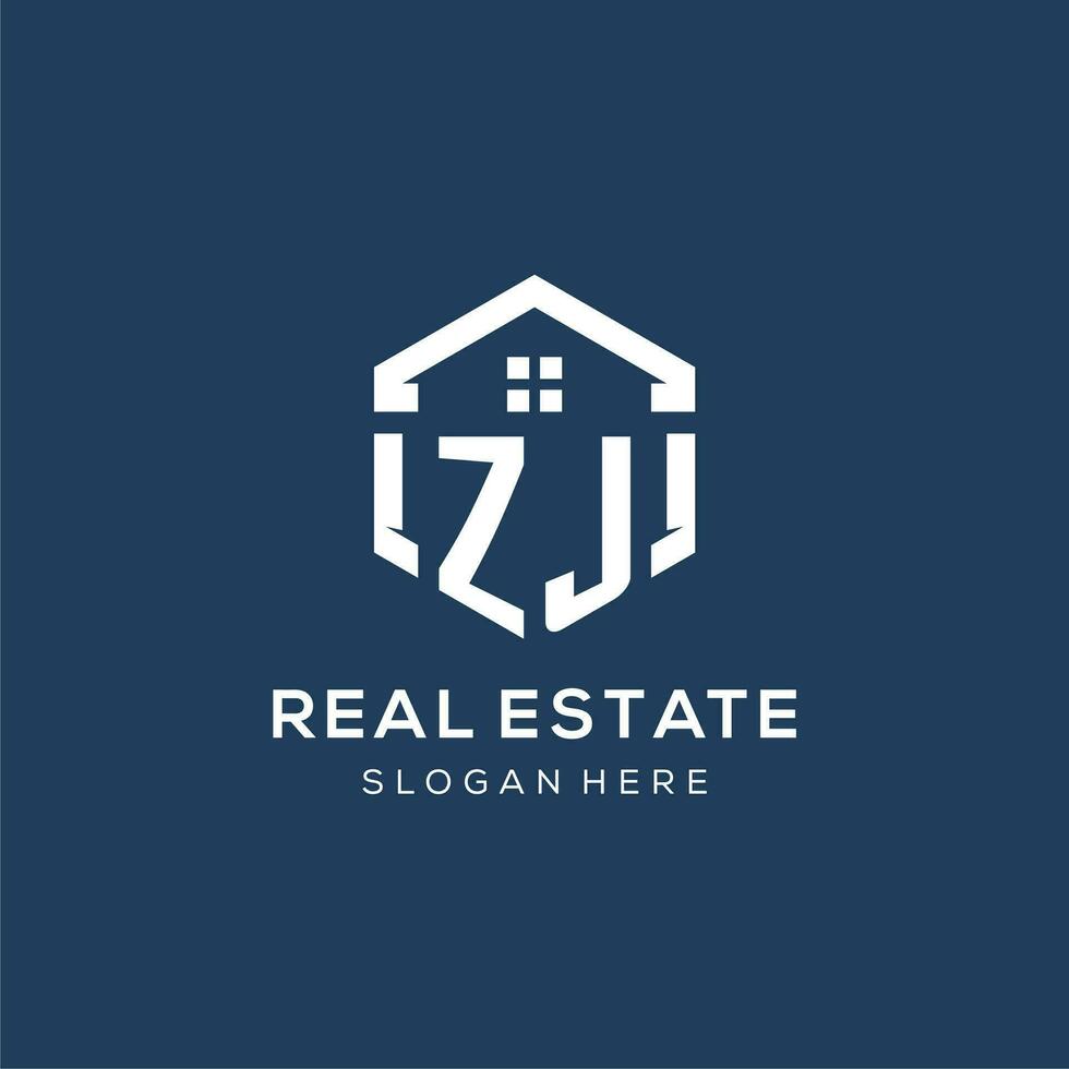 Letter ZJ logo for real estate with hexagon style vector