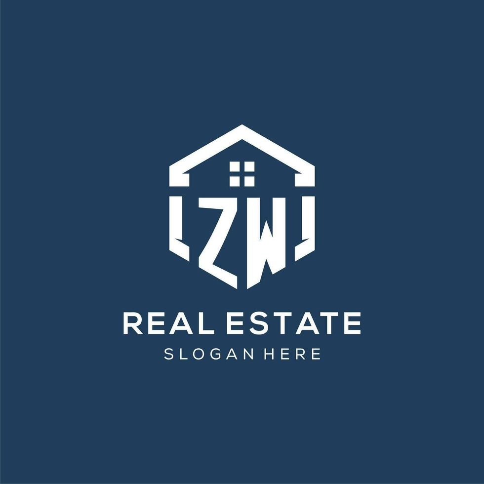 Letter ZW logo for real estate with hexagon style 27138227 Vector Art