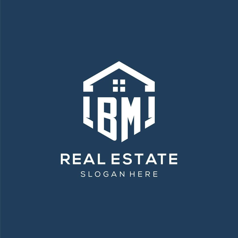 Letter BM logo for real estate with hexagon style vector
