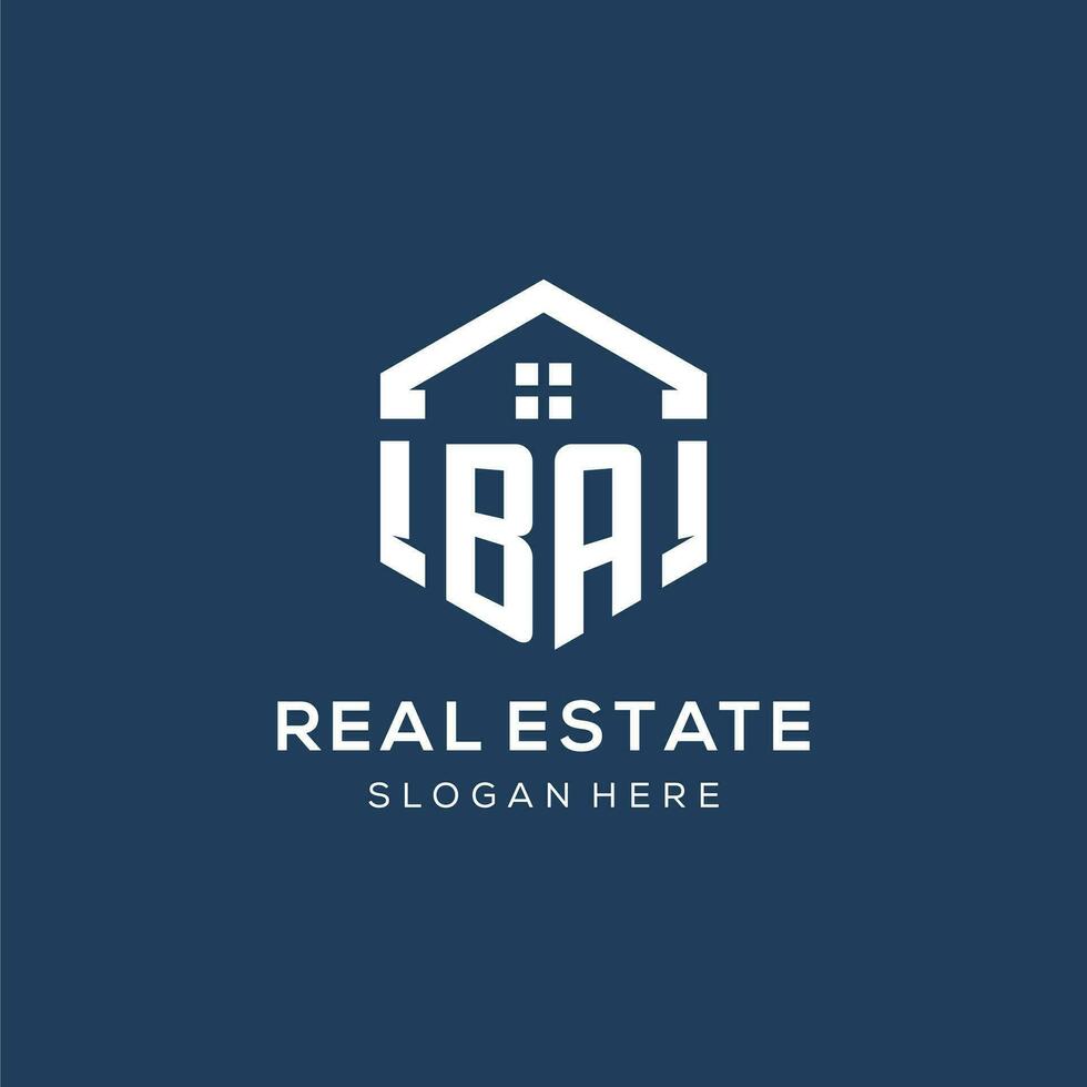 Letter BA logo for real estate with hexagon style vector