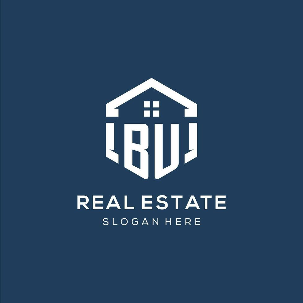 Letter BU logo for real estate with hexagon style vector