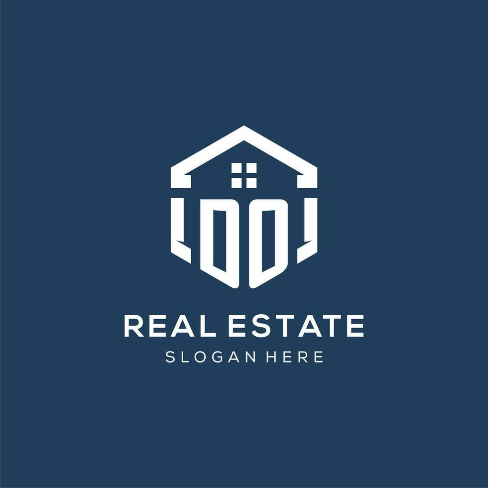 Letter DO logo for real estate with hexagon style vector