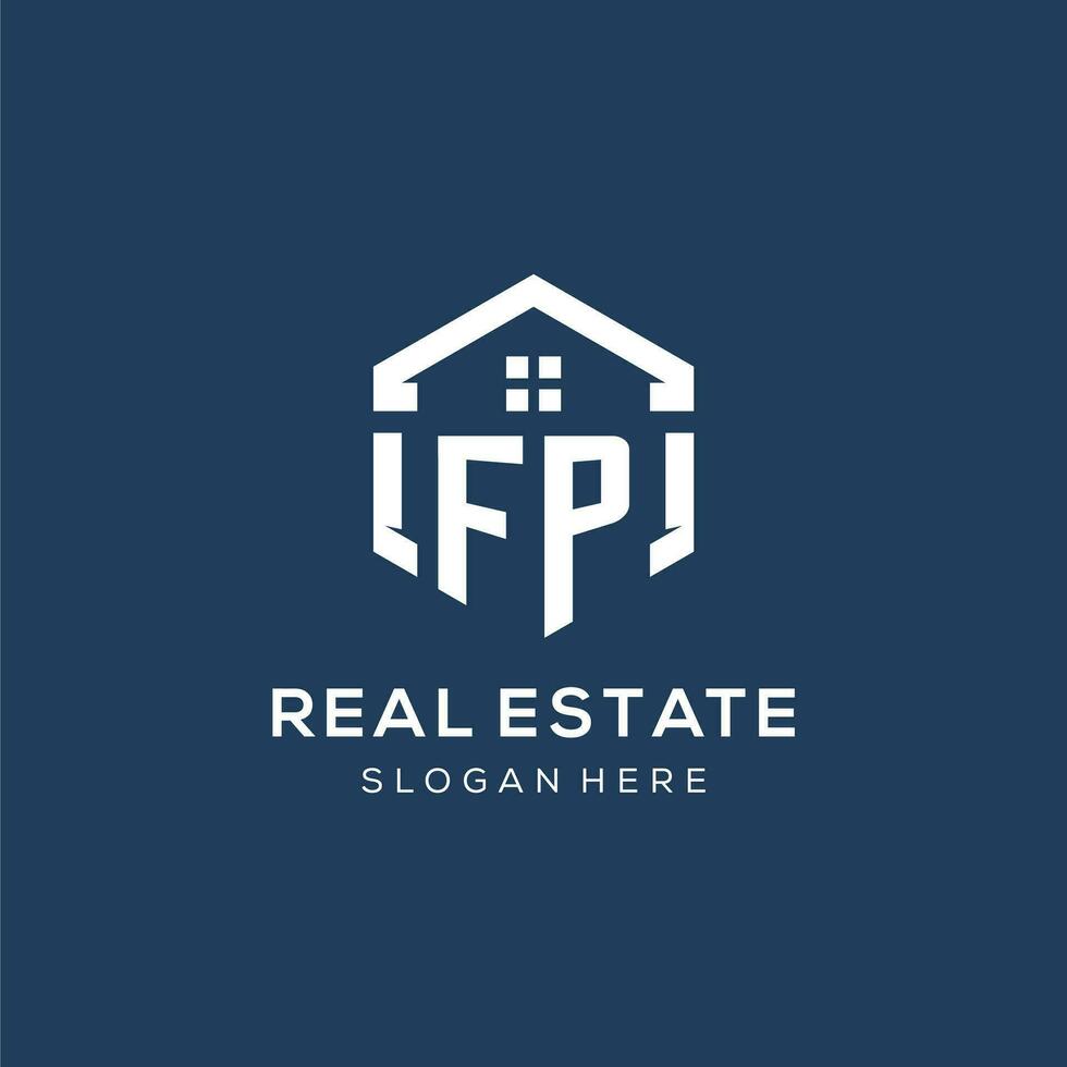 Letter FP logo for real estate with hexagon style vector