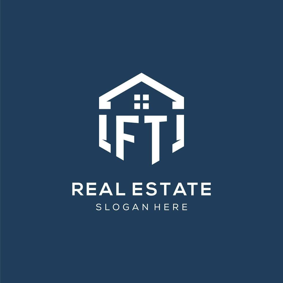 Letter FT logo for real estate with hexagon style vector