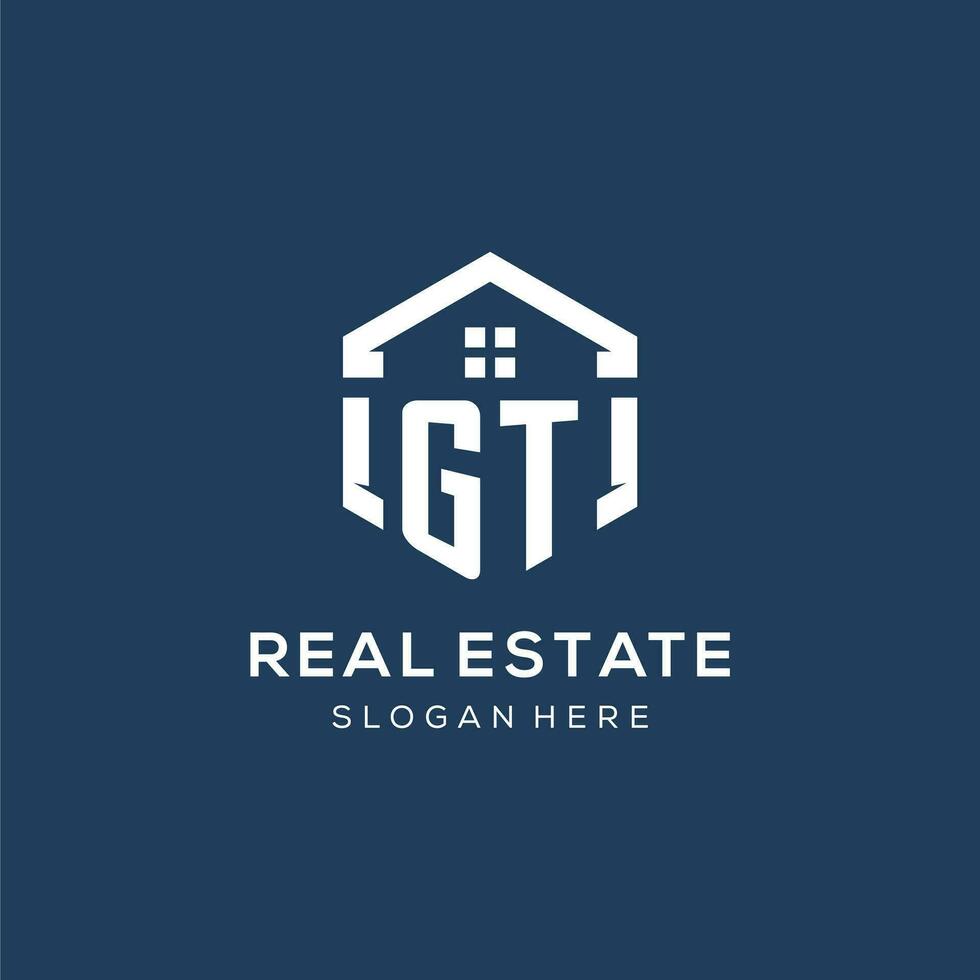 Letter GT logo for real estate with hexagon style vector