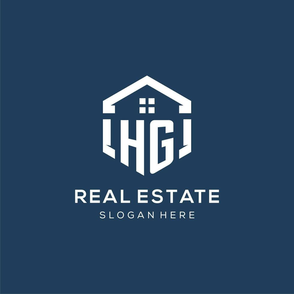 Letter HG logo for real estate with hexagon style vector