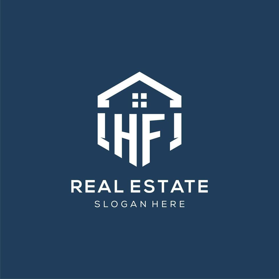 Letter HF logo for real estate with hexagon style vector