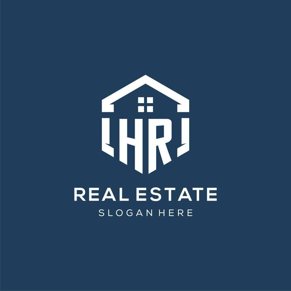 Letter HR logo for real estate with hexagon style vector