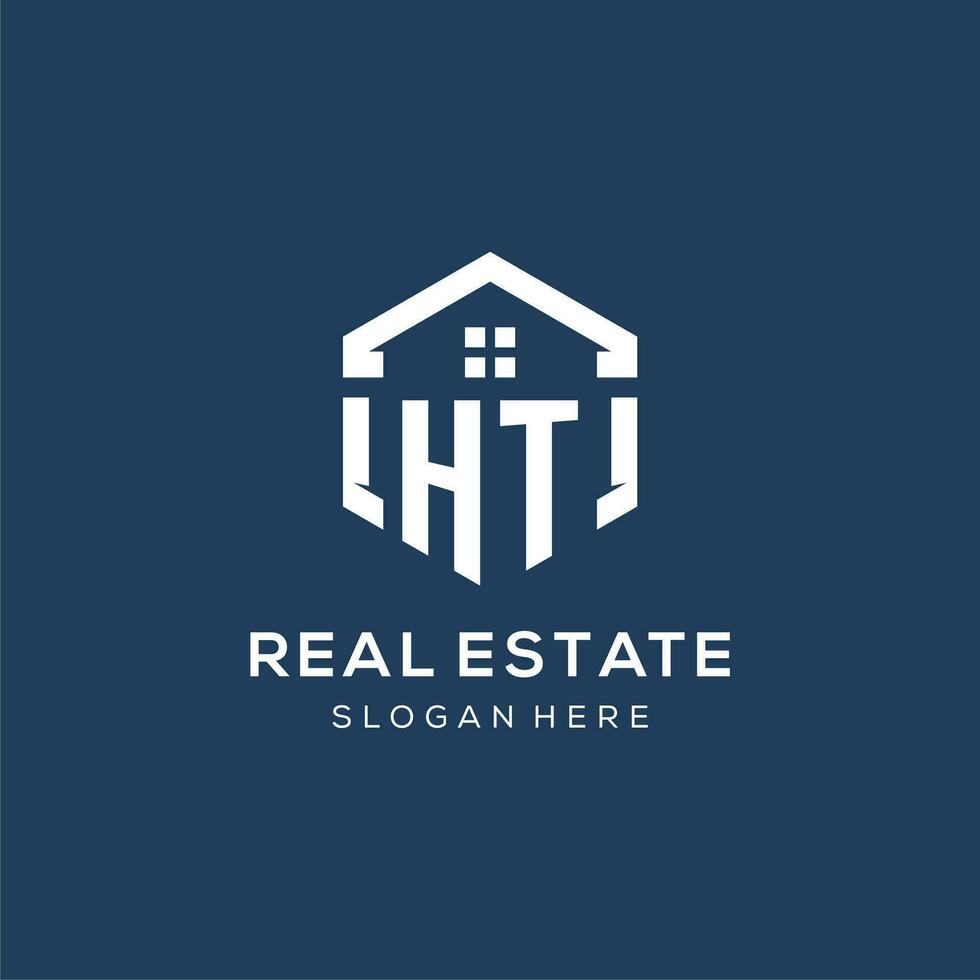 Letter HT logo for real estate with hexagon style vector