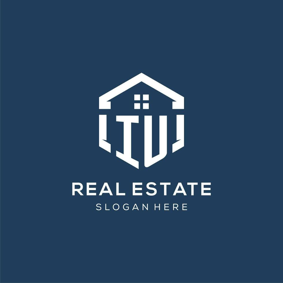 Letter IU logo for real estate with hexagon style 27138453 Vector Art