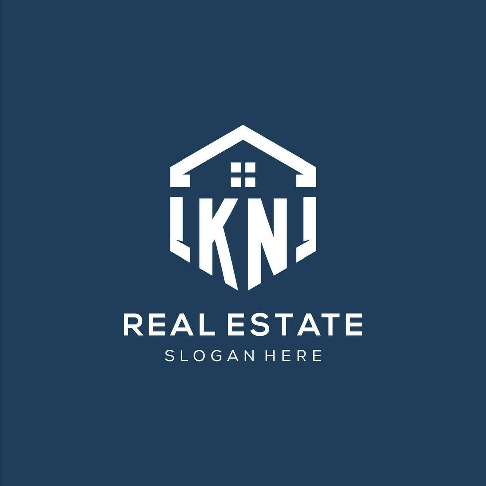 Letter KN logo for real estate with hexagon style vector