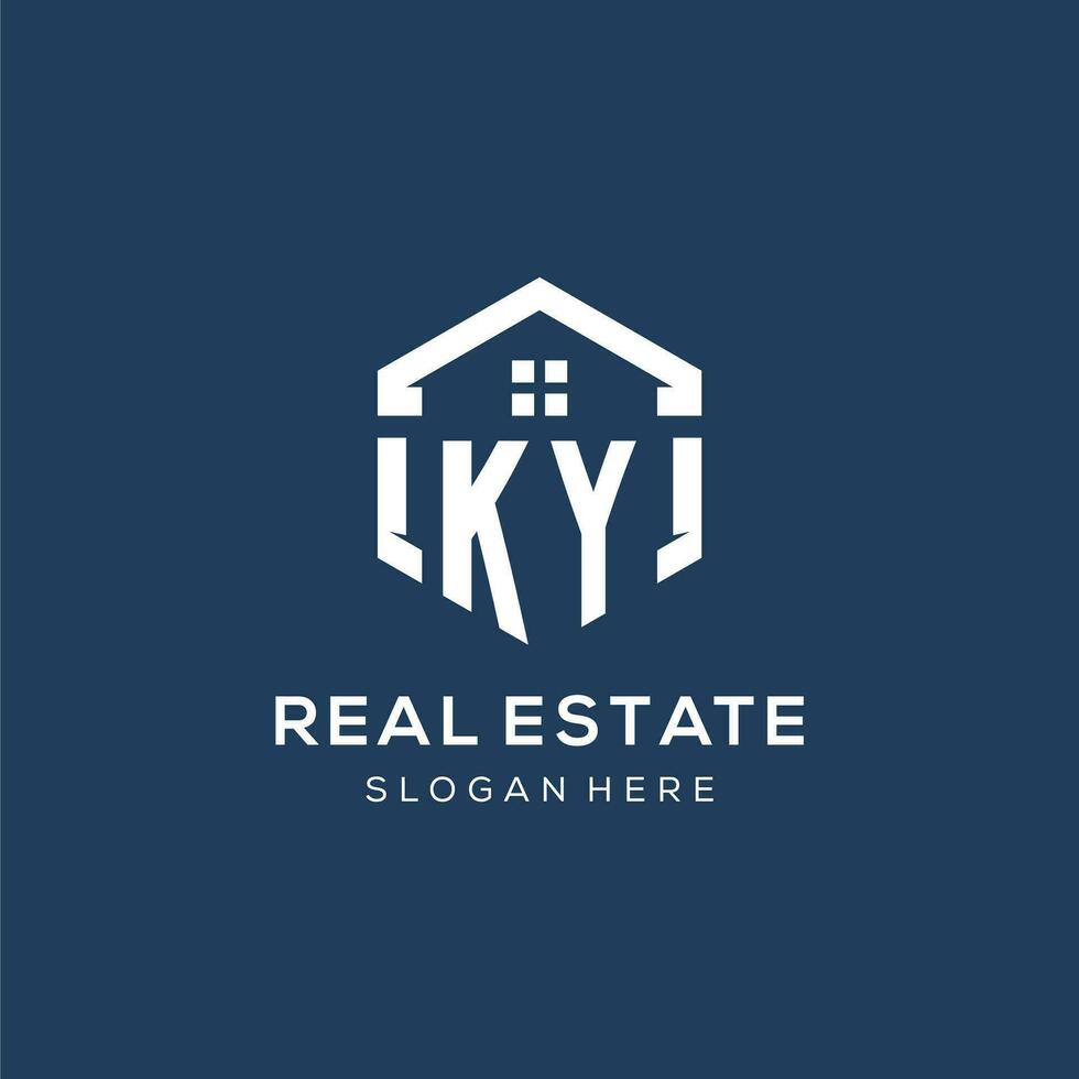 Letter KY logo for real estate with hexagon style vector