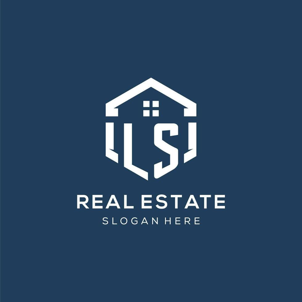 Letter LS logo for real estate with hexagon style vector