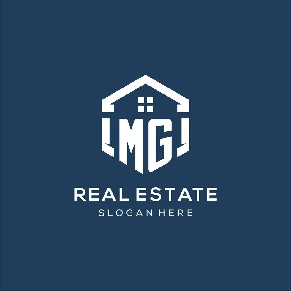 Letter MG logo for real estate with hexagon style vector