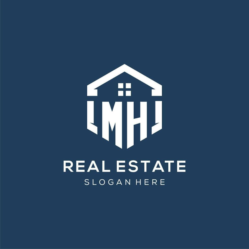 Letter MH logo for real estate with hexagon style vector