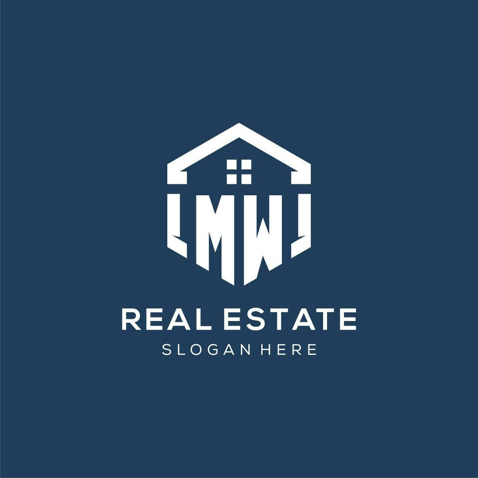 Letter MW logo for real estate with hexagon style vector