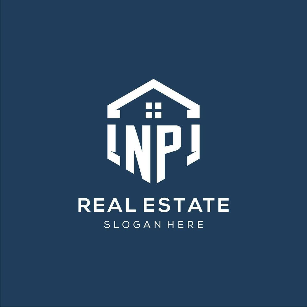 Letter NP logo for real estate with hexagon style vector