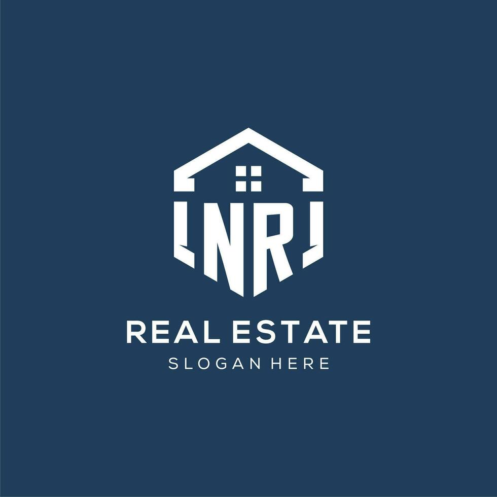 Letter NR logo for real estate with hexagon style vector