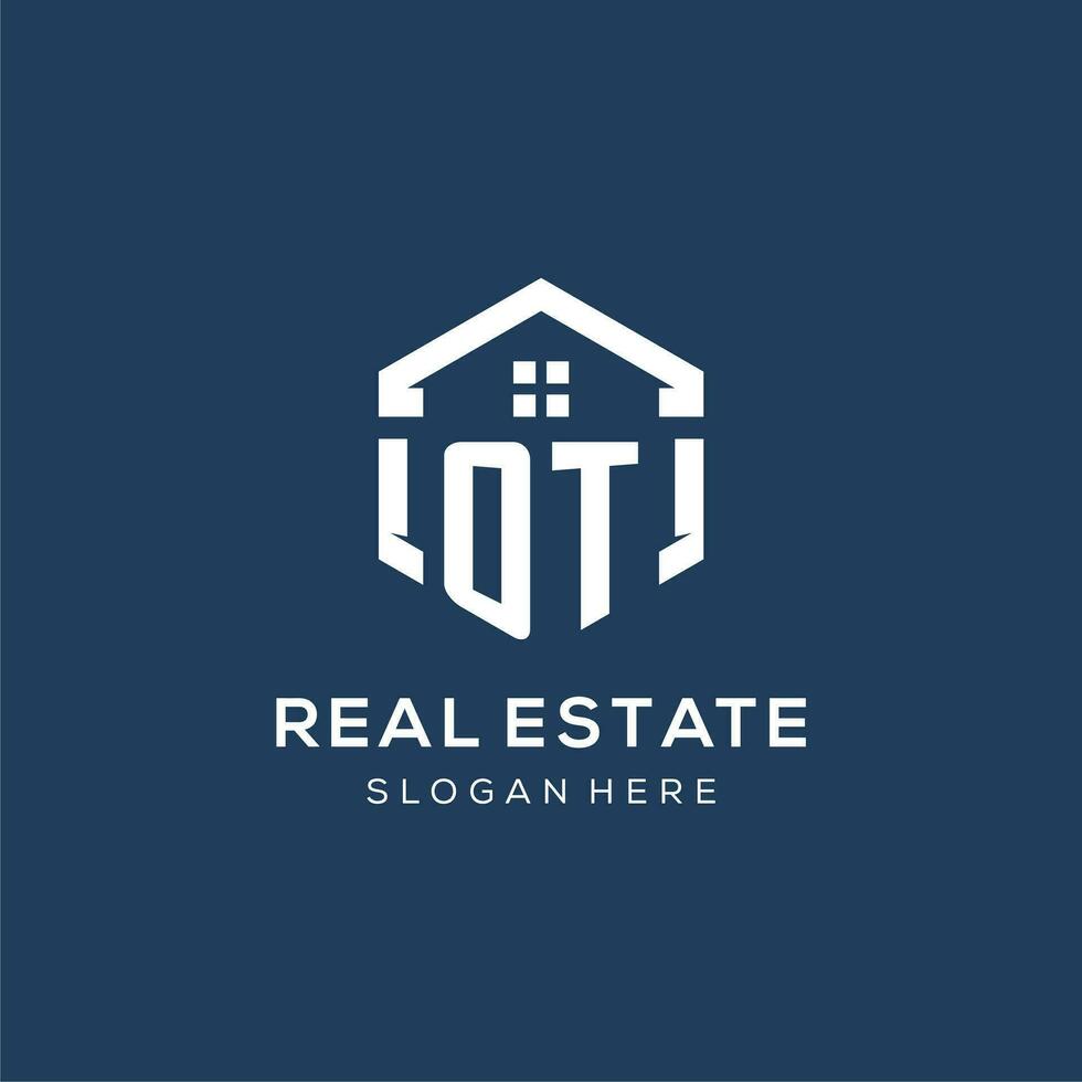 Letter OT logo for real estate with hexagon style vector