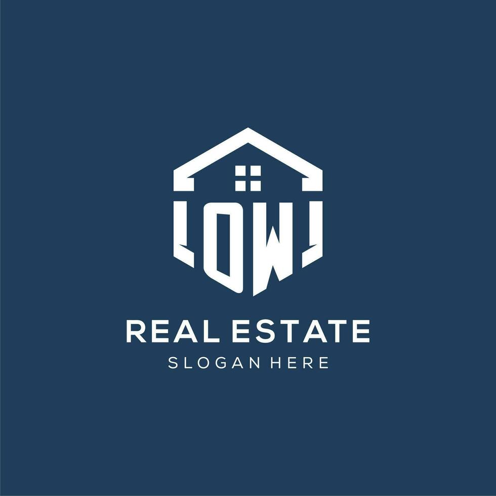 Letter OW logo for real estate with hexagon style vector