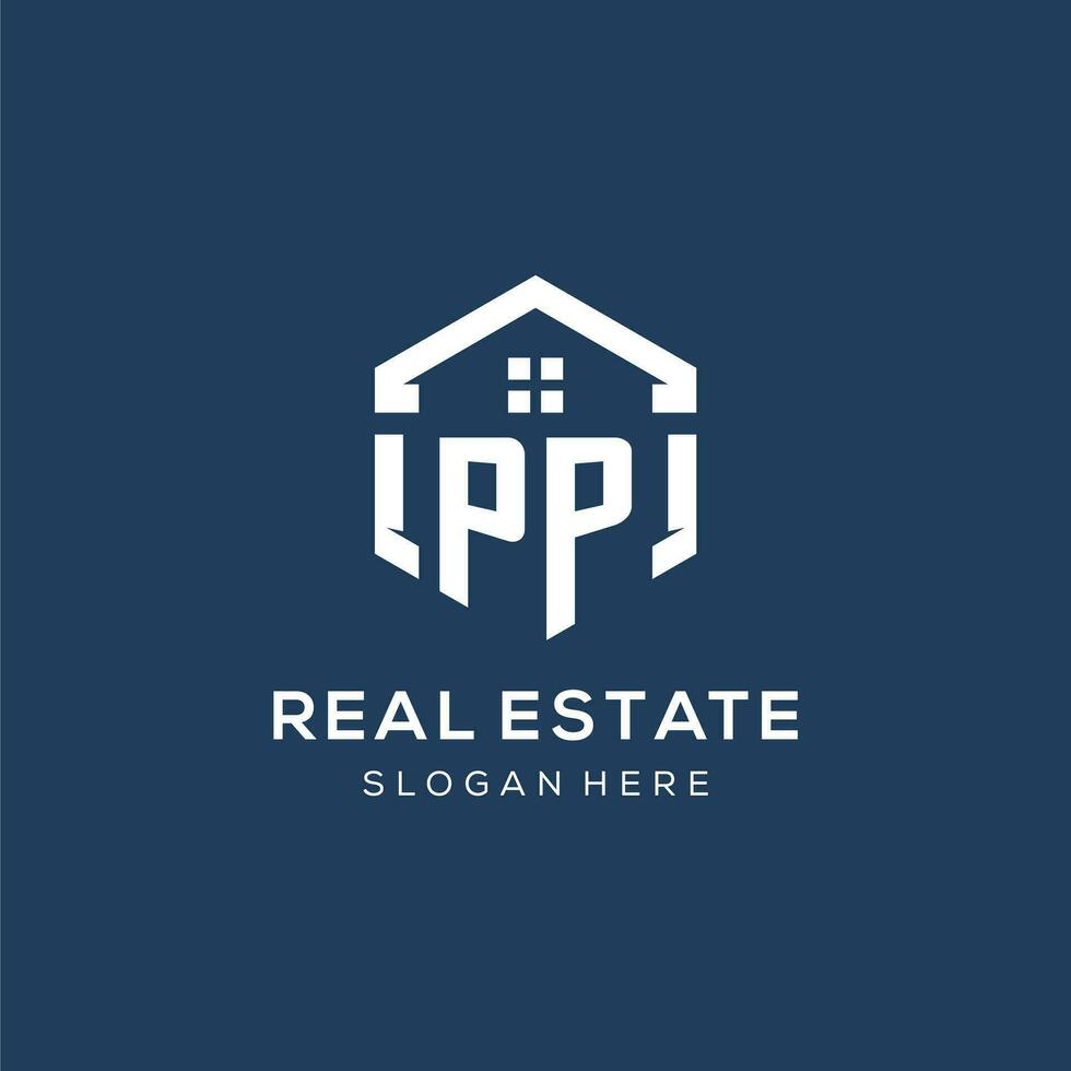 Letter PP logo for real estate with hexagon style vector