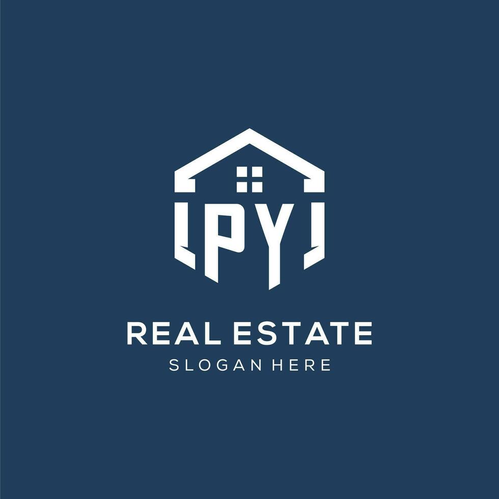Letter PY logo for real estate with hexagon style vector