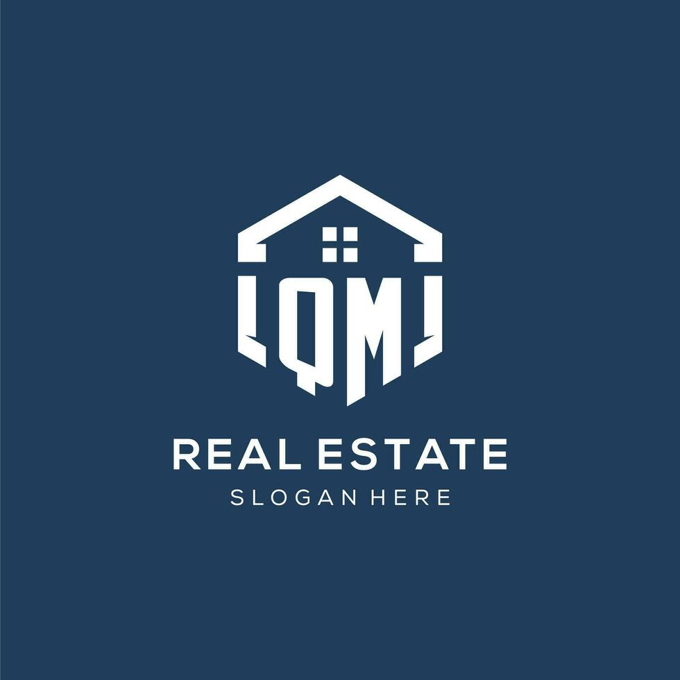 Letter QM logo for real estate with hexagon style vector