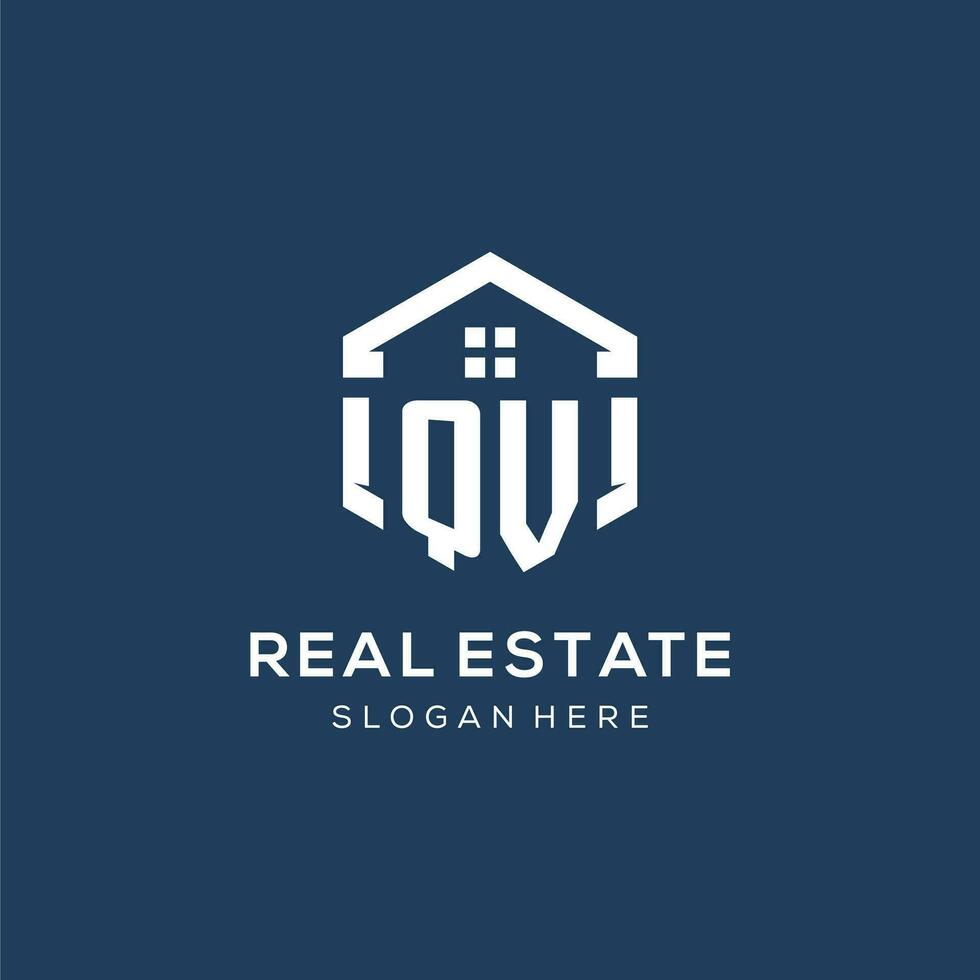 Letter QV logo for real estate with hexagon style vector