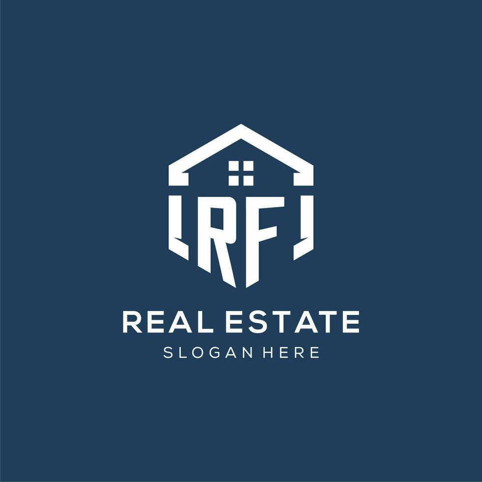 Letter RF logo for real estate with hexagon style vector