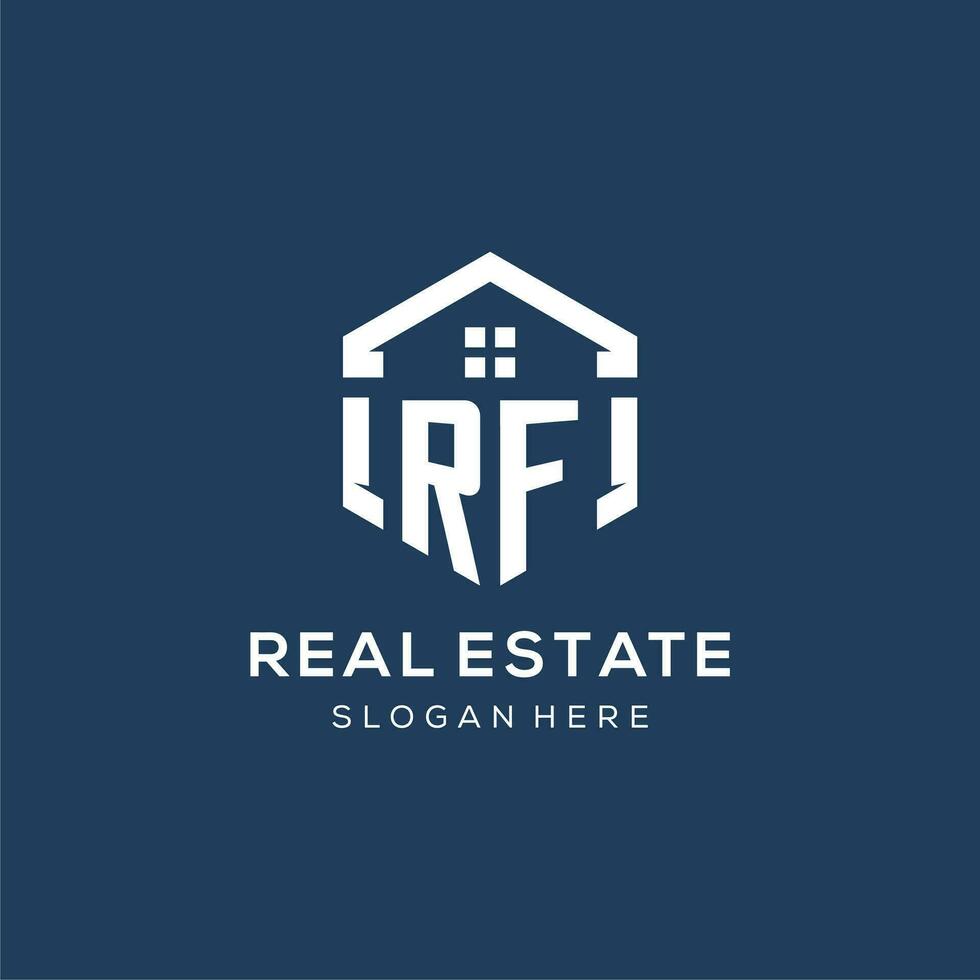 Letter RF logo for real estate with hexagon style vector