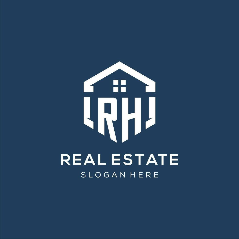Letter RH logo for real estate with hexagon style vector