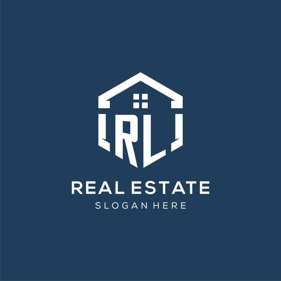 Letter RL logo for real estate with hexagon style vector