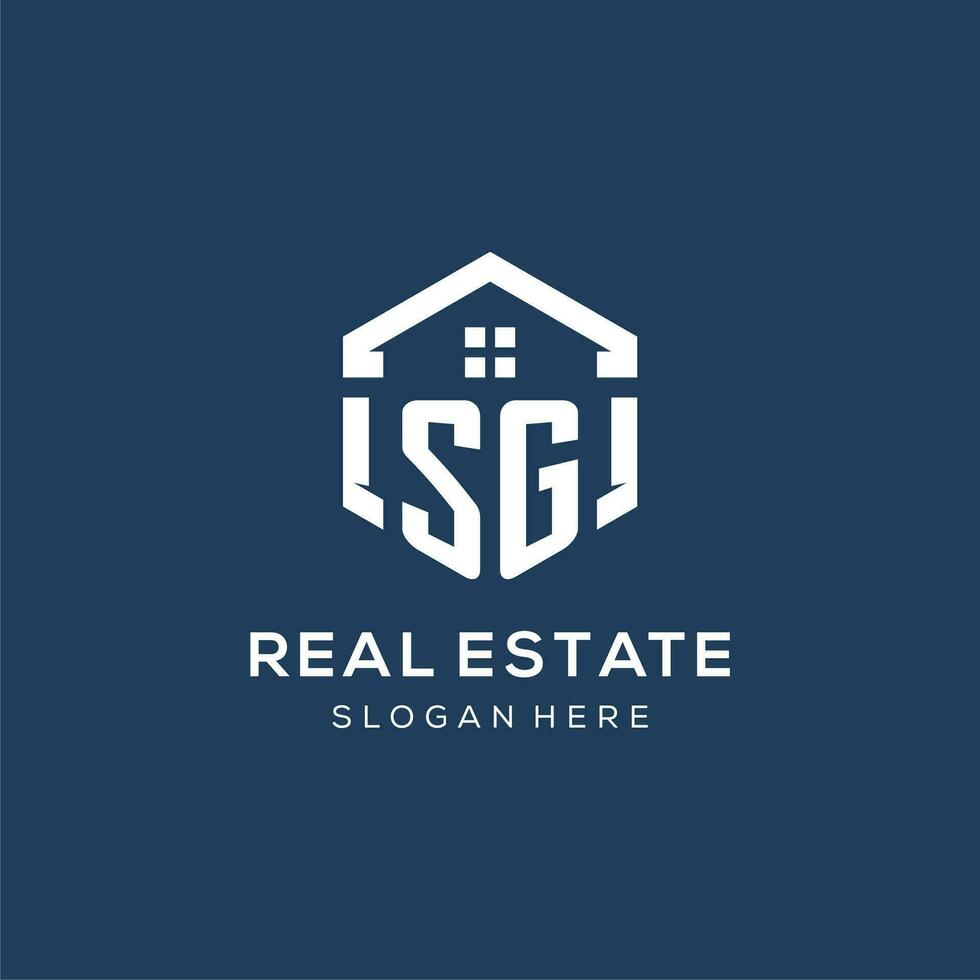 Letter SG logo for real estate with hexagon style vector