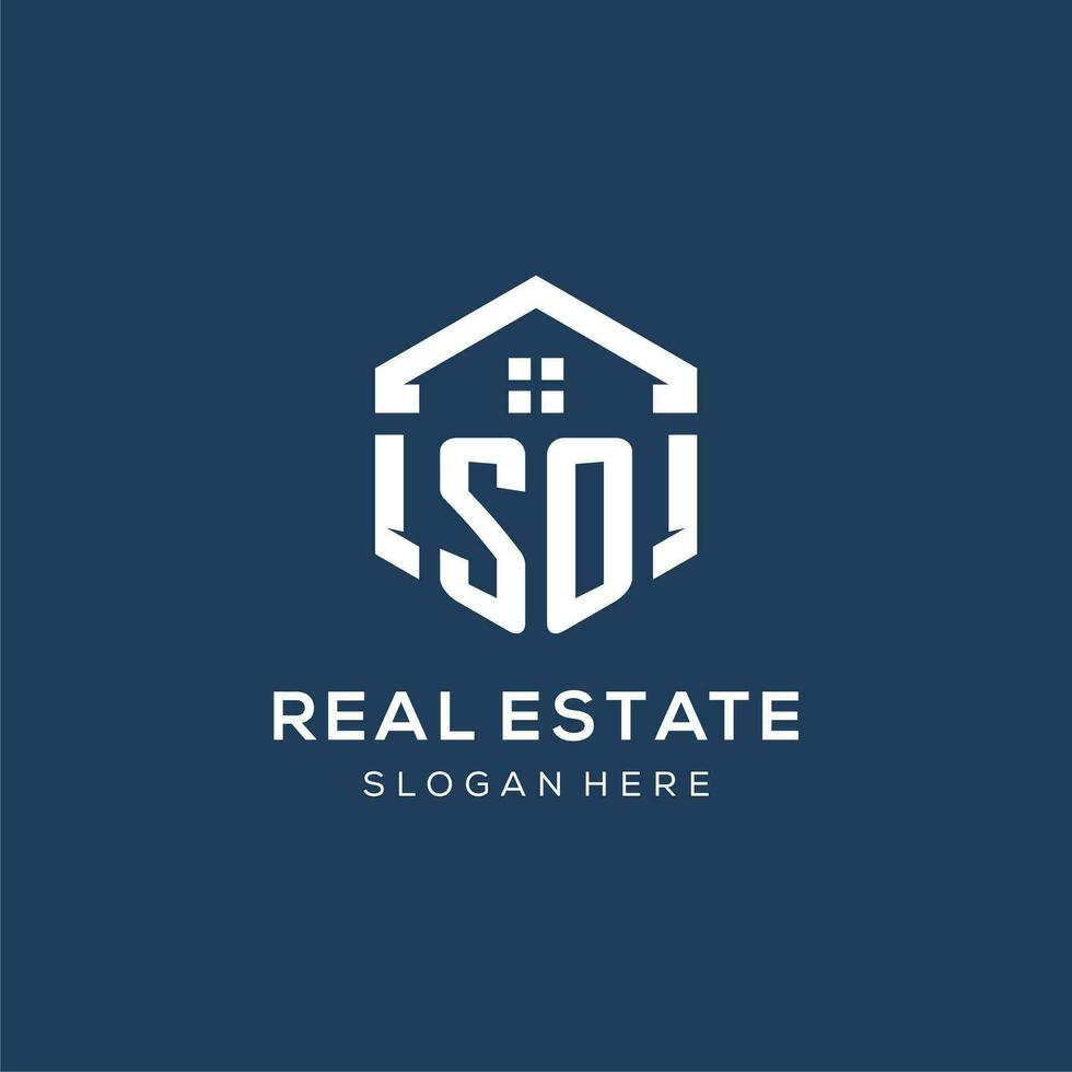 Letter SO logo for real estate with hexagon style vector