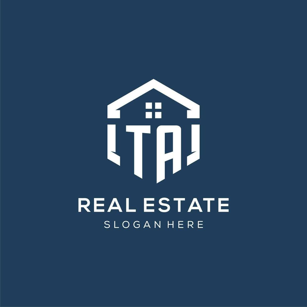 Letter TA logo for real estate with hexagon style vector